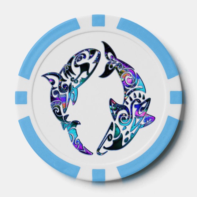 Abstract Tribal Sharks Circling Poker Chips (Front)
