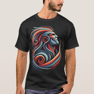Abstract Tribal Warrior – Bold Red and Blue Swirls T-Shirt