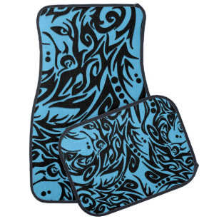 Abstract Tribal Wolf on Blue Car Floor Mat