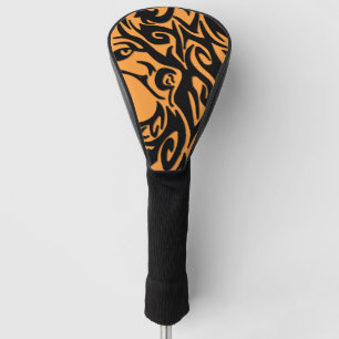Abstract Tribal Wolf Orange on Black Golf Head Cover