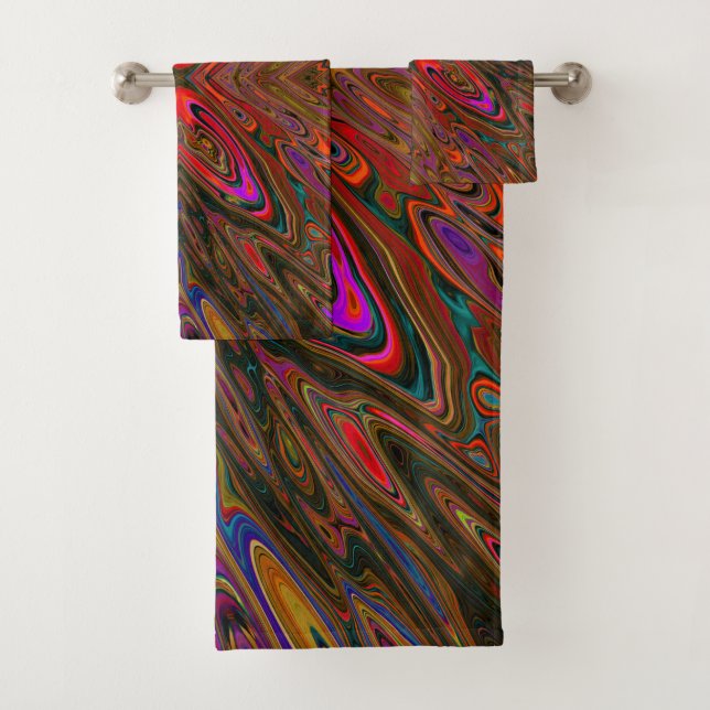 Abstract Trippy Orange and Magenta Butterfly Bath Towel Set (Insitu)