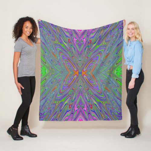 Abstract Trippy Purple Orange and Green Butterfly Fleece Blanket