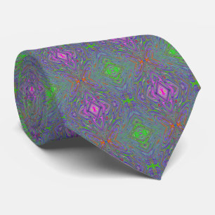 Abstract Trippy Purple, Orange and Green Butterfly Neck Tie