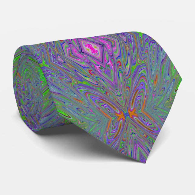 Abstract Trippy Purple, Orange and Green Butterfly Neck Tie (Rolled)