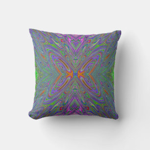 Abstract Trippy Purple, Orange and Green Butterfly Throw Pillow
