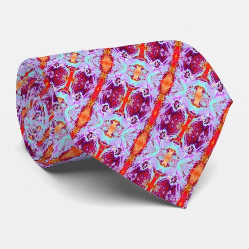 Abstract Tropical Aqua and Purple Hibiscus Flower Neck Tie