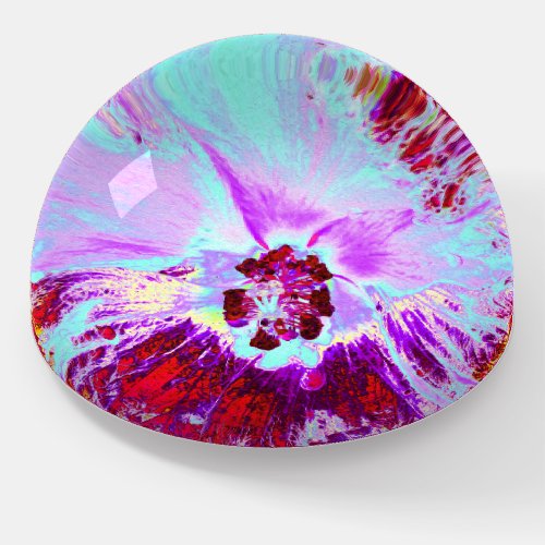Abstract Tropical Aqua and Purple Hibiscus Flower Paperweight