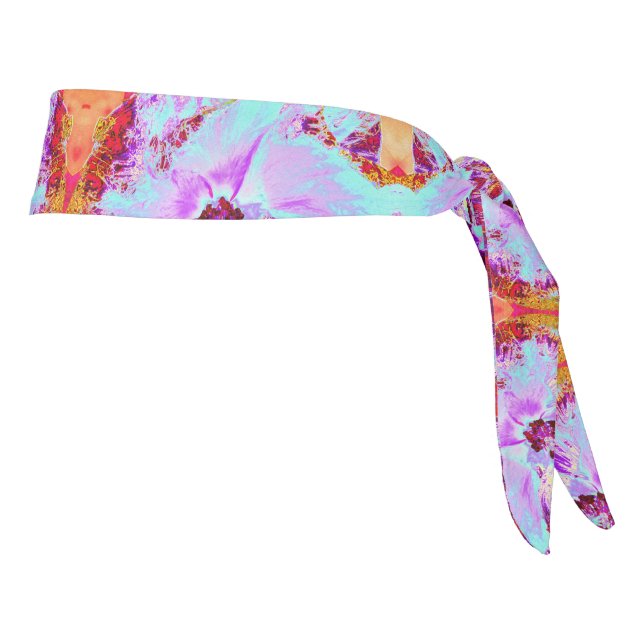 Abstract Tropical Aqua and Purple Hibiscus Flower Tie Headband (Rotate 90)