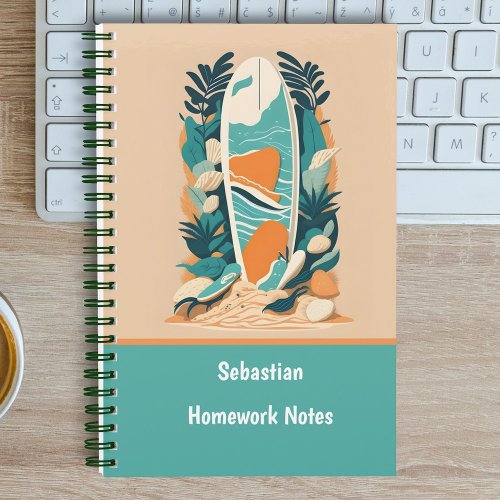 Abstract Tropical Beach Surfboard Trendy  Retro Notebook