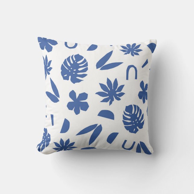 Abstract Tropical Blues Throw Pillow (Front)