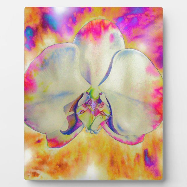 Abstract tropical boho orchid watercolor painting plaque (Front)