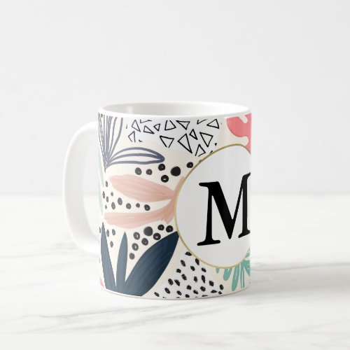 Abstract Tropical Colorful Collage with Monogram Coffee Mug