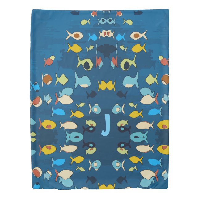 Abstract Tropical Fish add initials Duvet Cover (Front)