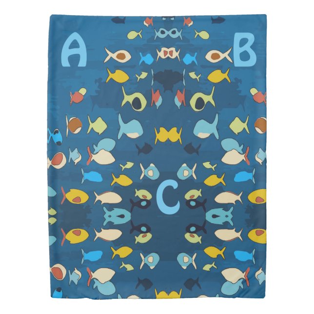 Abstract Tropical Fish add initials Duvet Cover (Front)