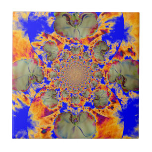 abstract tropical floral mandala painting orchids ceramic tile