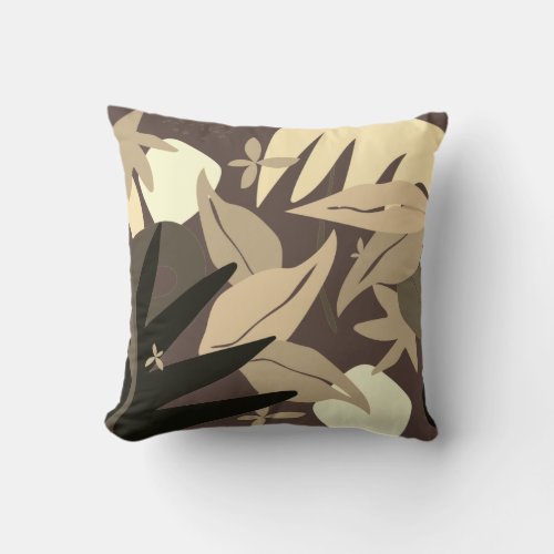 Abstract Tropical Floral on Natural Brown Throw Pillow