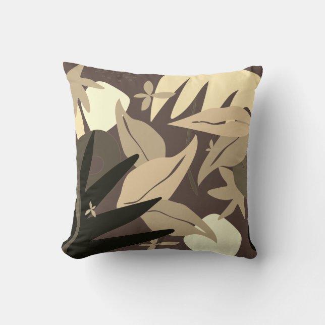 Abstract Tropical Floral on Natural Brown Throw Pillow (Front)