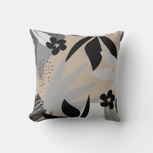 Abstract Tropical Floral Print Beige Designer Throw Pillow