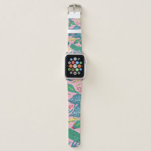 Abstract tropical flowers, guache painting pattern apple watch band