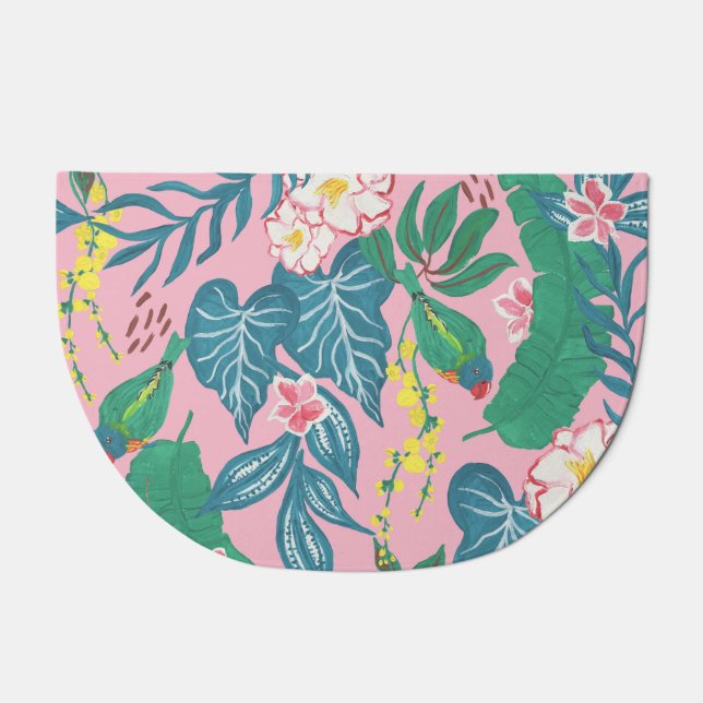 Abstract tropical flowers, guache painting pattern doormat (Front)