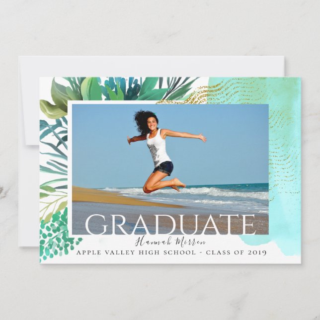 Abstract Tropical Graduation Photo Announcement (Front)