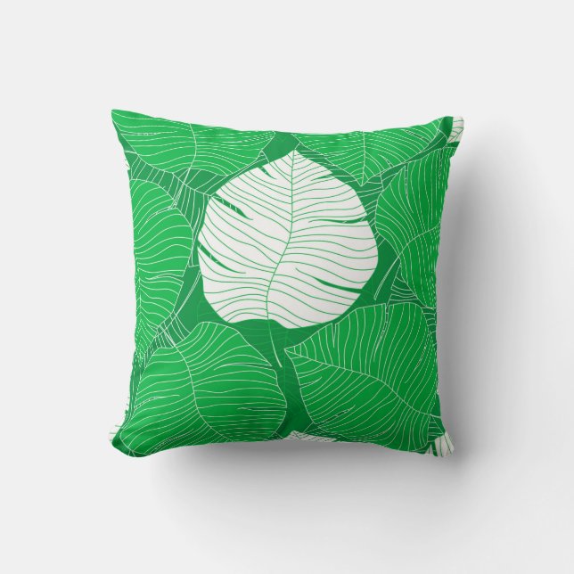Abstract tropical leaf painting design throw pillow (Front)