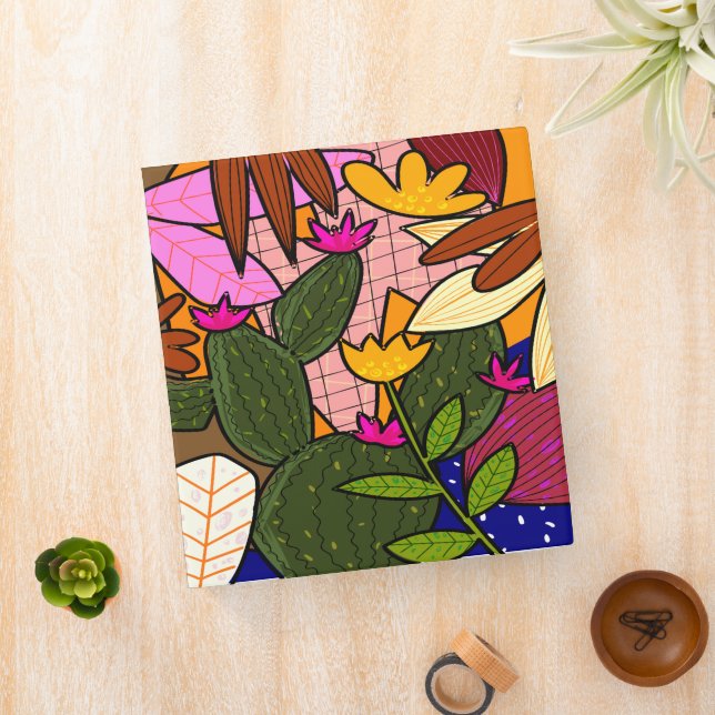 Abstract tropical leaves and flowers   3 ring binder (In Situ)