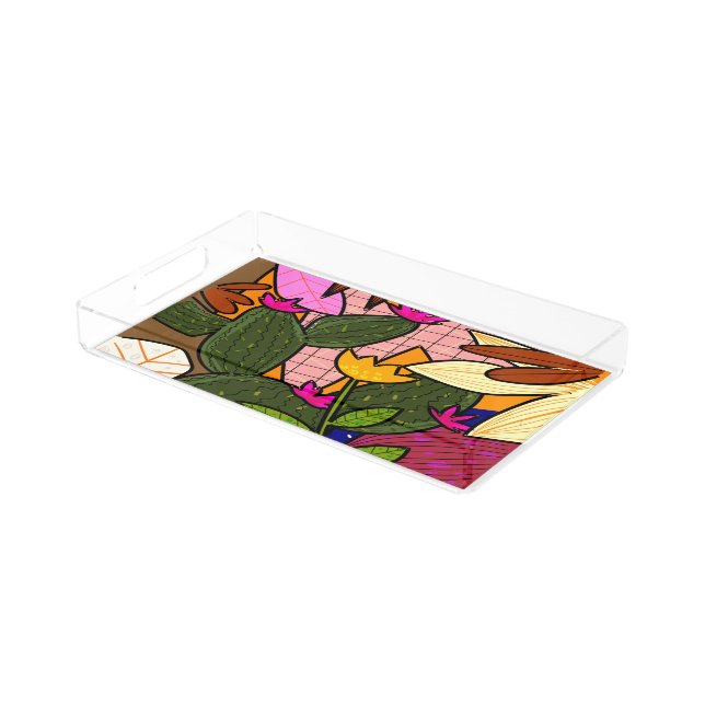 Abstract tropical leaves and flowers   acrylic tray (Angled)
