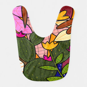 Abstract tropical leaves and flowers   baby bib