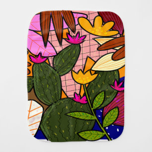Abstract tropical leaves and flowers  baby burp cloth