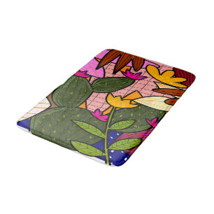 Abstract tropical leaves and flowers   bath mat