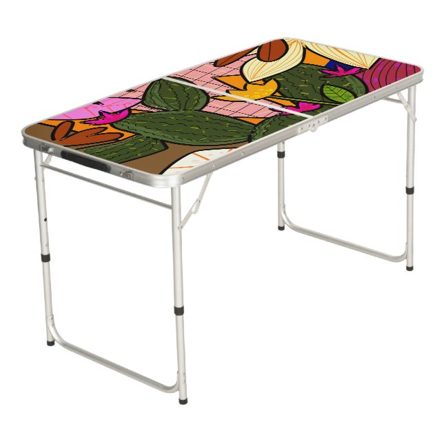 Abstract tropical leaves and flowers   beer pong table (Angled)