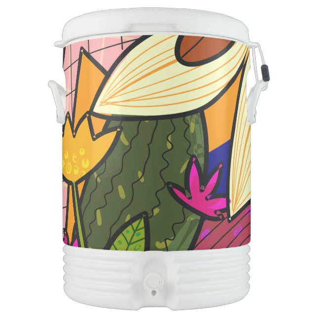 Abstract tropical leaves and flowers  beverage cooler (Front)