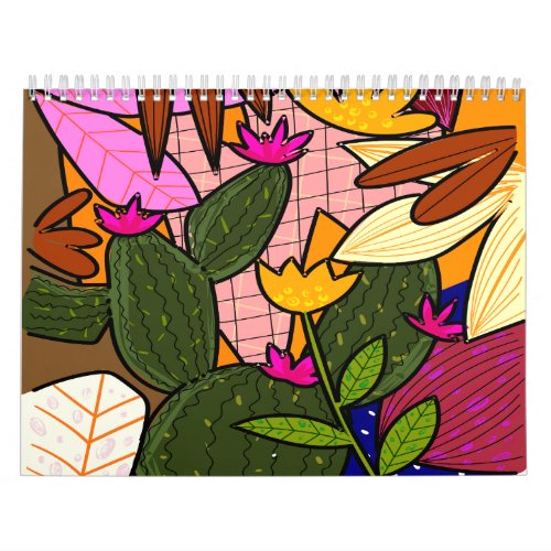 Abstract tropical leaves and flowers  calendar