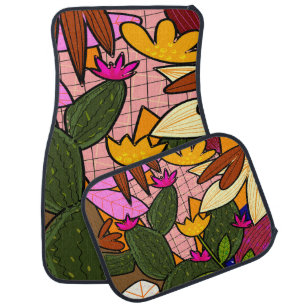 Abstract tropical leaves and flowers car floor mat