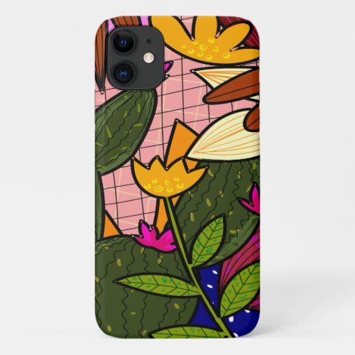 Abstract tropical leaves and flowers  iPhone 11 case