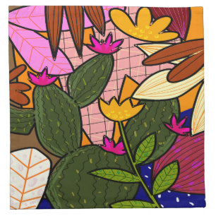 Abstract tropical leaves and flowers cloth napkin