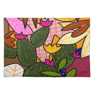 Abstract tropical leaves and flowers  cloth placemat