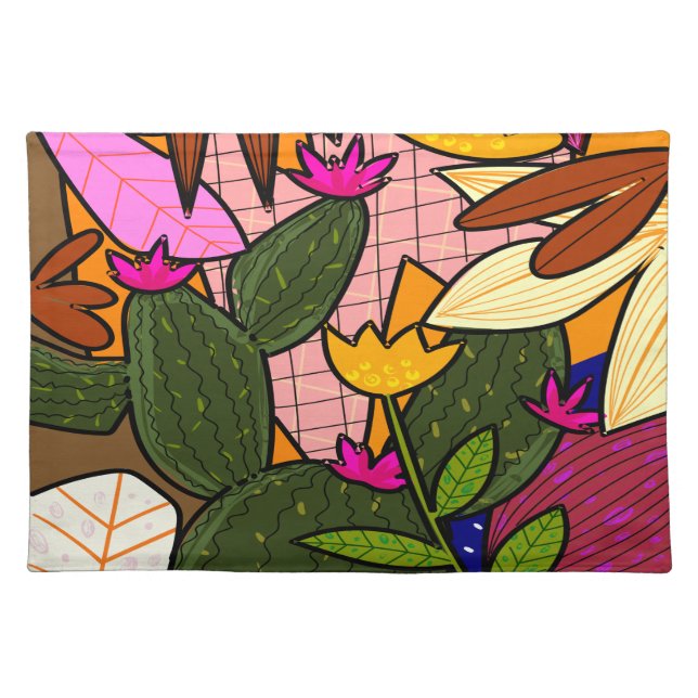 Abstract tropical leaves and flowers  cloth placemat (Front)