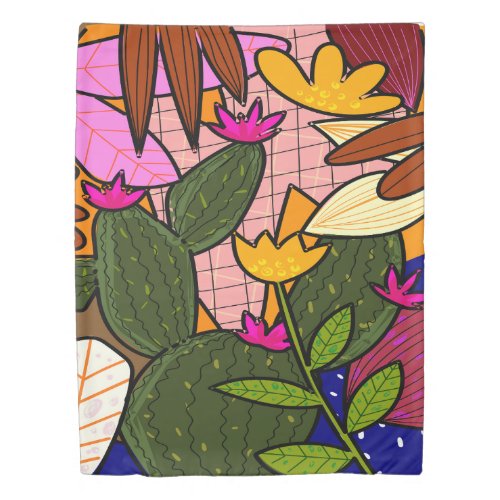 Abstract tropical leaves and flowers  duvet cover
