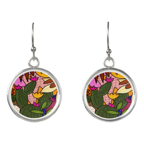Abstract tropical leaves and flowers   earrings