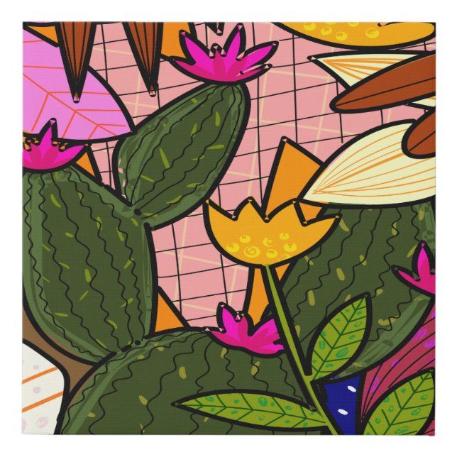 Abstract tropical leaves and flowers   faux canvas print (Front)
