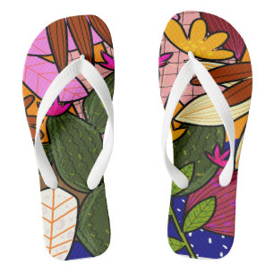 Abstract tropical leaves and flowers flip flops