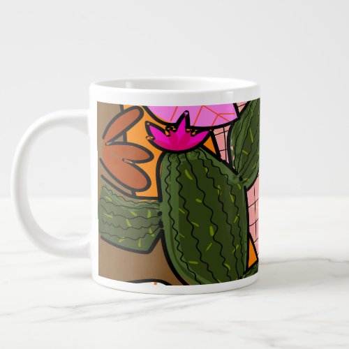Abstract tropical leaves and flowers   giant coffee mug