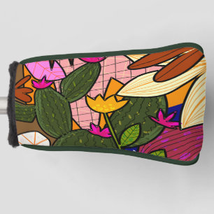 Abstract tropical leaves and flowers  golf head cover