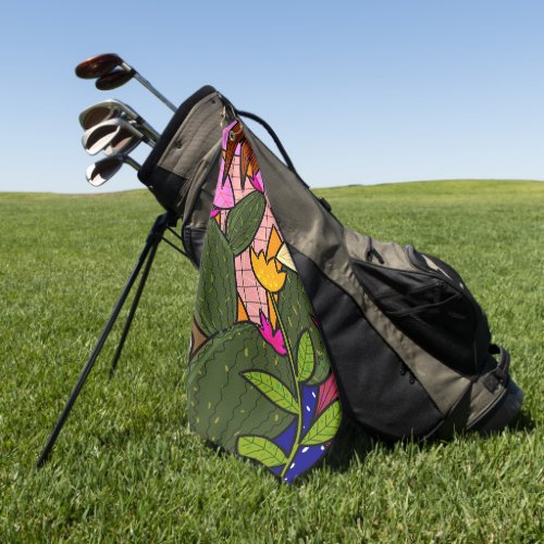 Abstract tropical leaves and flowers   golf towel