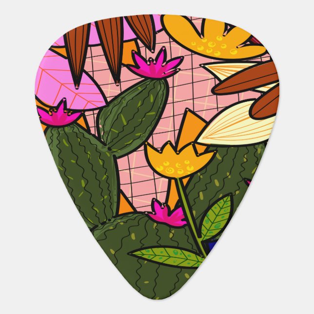Abstract tropical leaves and flowers   guitar pick (Front)