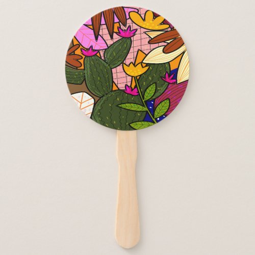 Abstract tropical leaves and flowers   hand fan