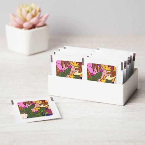 Abstract tropical leaves and flowers   hand sanitizer packet