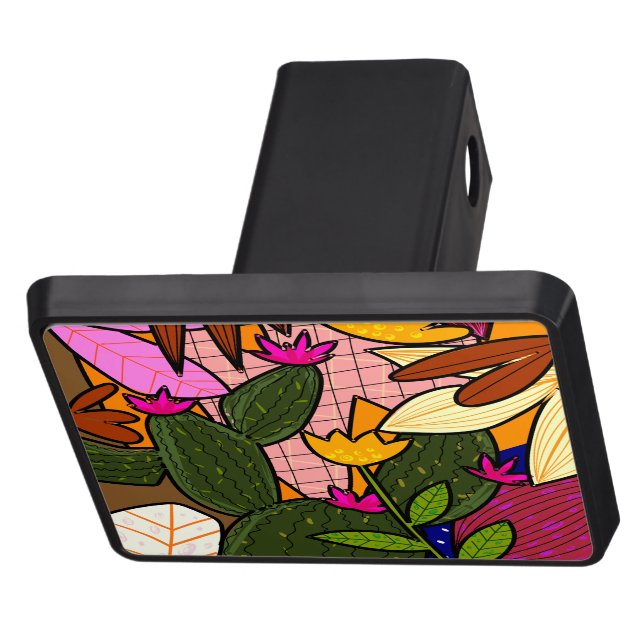 Abstract tropical leaves and flowers  hitch cover (Top)